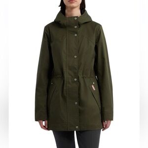 Hunter | Adela Hooded Waterproof Jacket Womens Size XS Green Canvas Rain Jacket